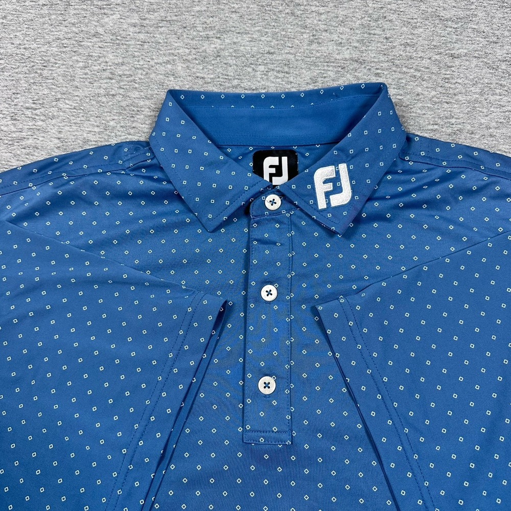 Footjoy Polo Shirt Mens Large Blue Tour Logo Diamond Performance Stretch Golf